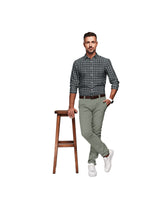 BLACK WITH LIGHT GREEN & WHITE CHECKS COTTON SHIRT